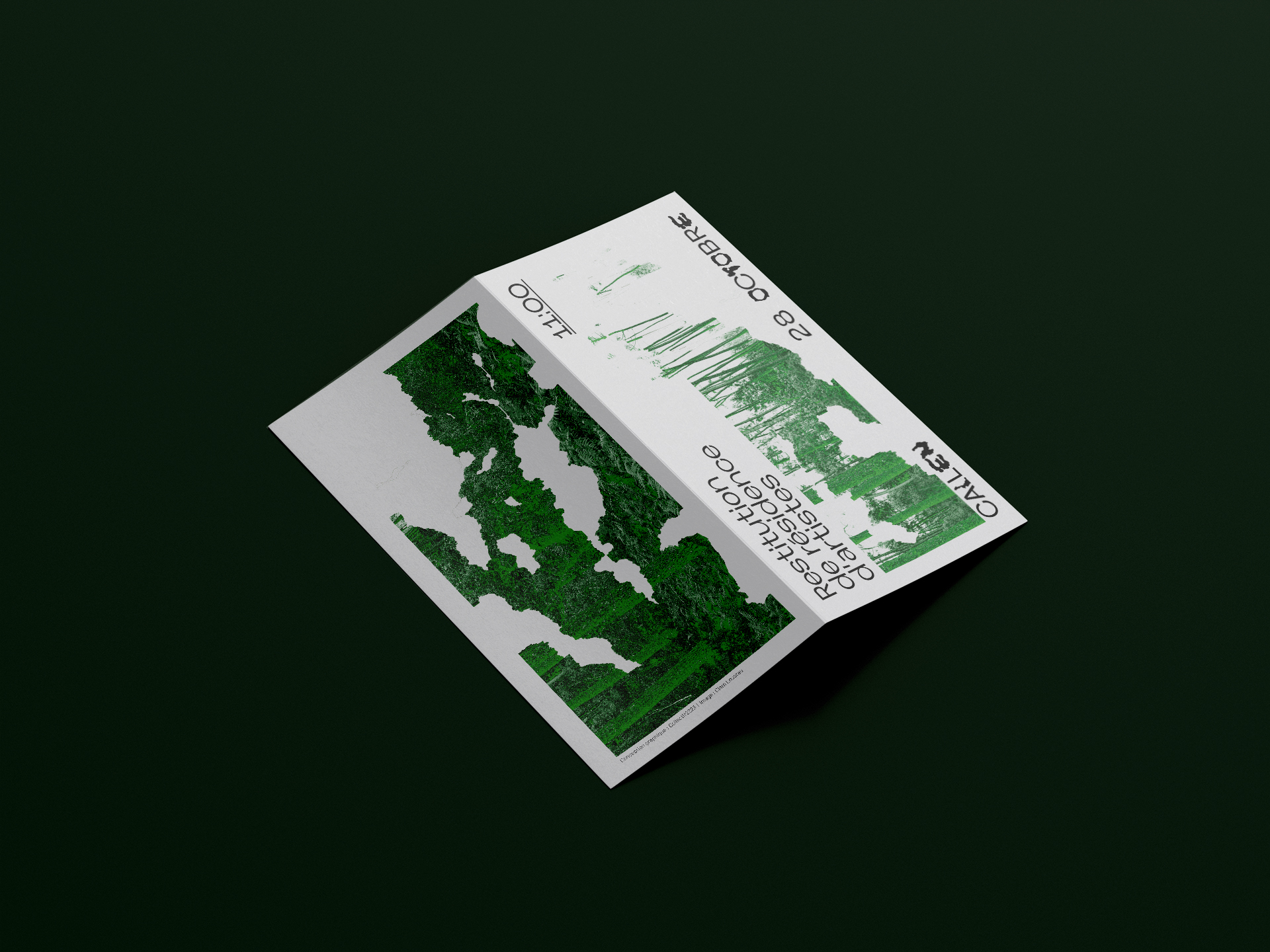 Affiche de communication de la restitution de résidence artistique, réalisée par Clara Loustau, graphiste et designeuse, à Callen Landes et Pau.