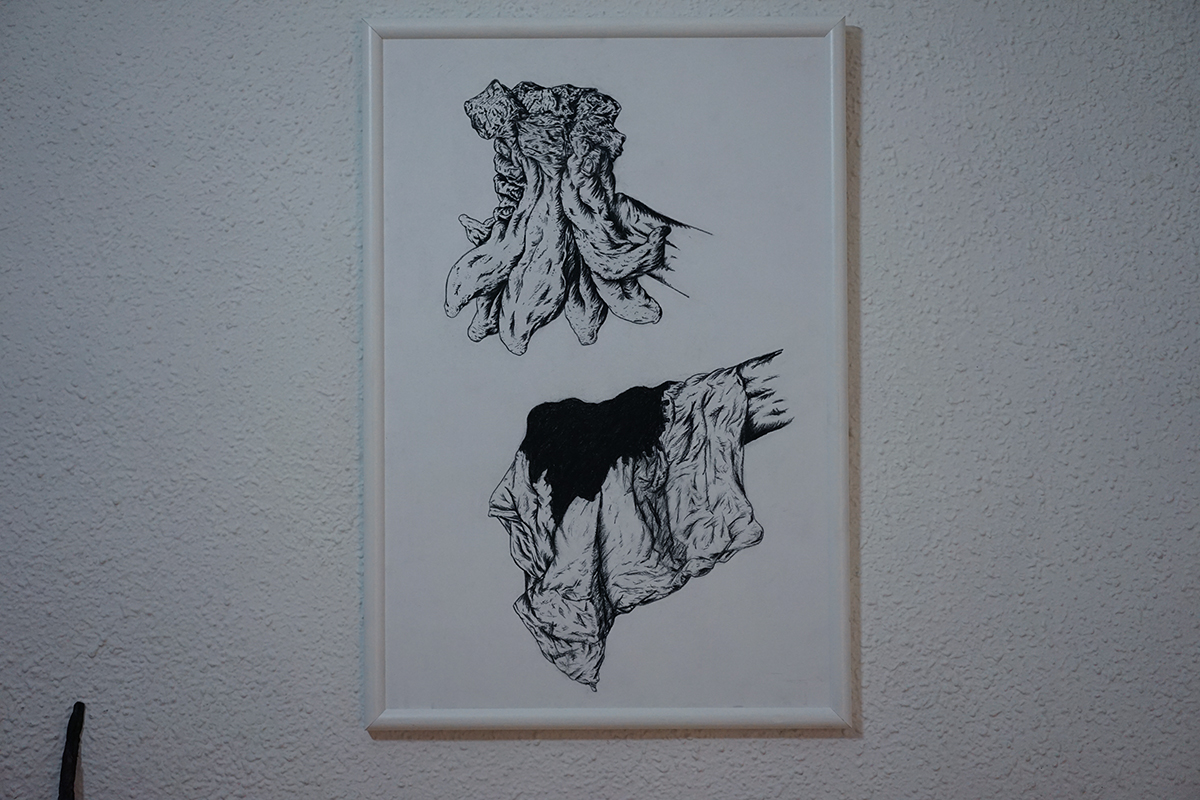 Illustration au fusain d'une série de 3 illustrations, "Terre Maudite" réalisée par les graphiste et designeur.se Thiabut Bourgeois & Clara Loustau lors de la résidence Artistique menée à Callen à l'initiative du Maire Yann Bouffin ainsi que Jean-Francois Dumont, en septembre 2023 à Callen, Landes, France. Terre Maudite est un projet de recherche et de production autour des légendes de la terre des Landes.